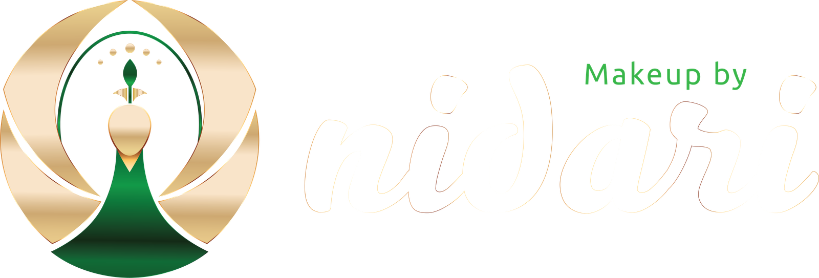 Makeup by Nidari logo — gold peacock emblem
