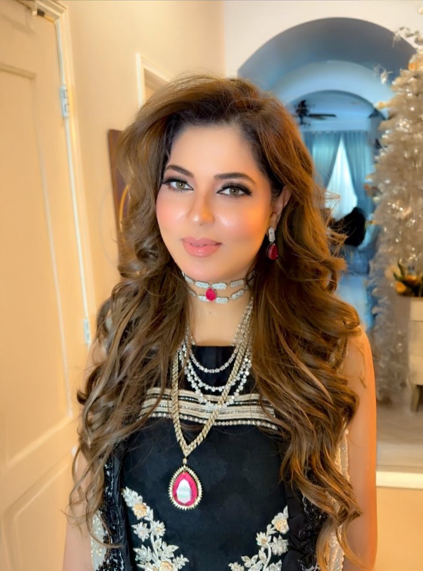 Party glam with layered silver jewelry by Makeup by Nidari, Houston