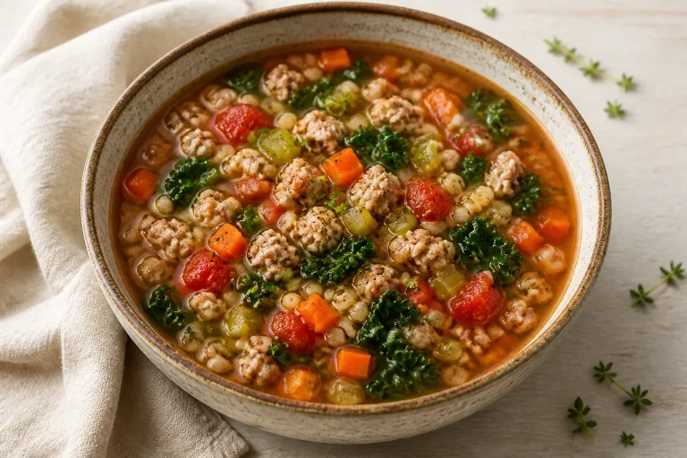 Editorial image showing dash turkey barley vegetable soup.