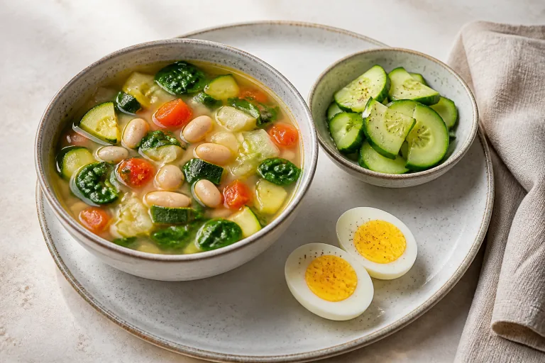 Editorial image showing fast52 vegetable soup egg light.