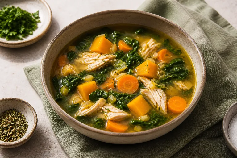 Specific Carbohydrate Chicken Vegetable Soup Meal.