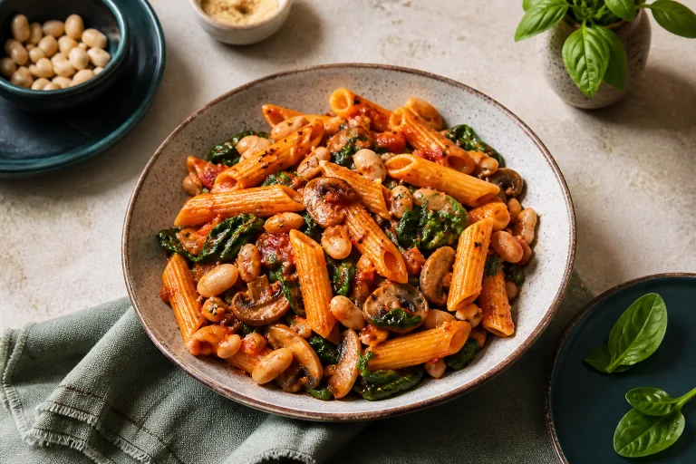 Whole Food Plant Based Lentil Pasta Meal.