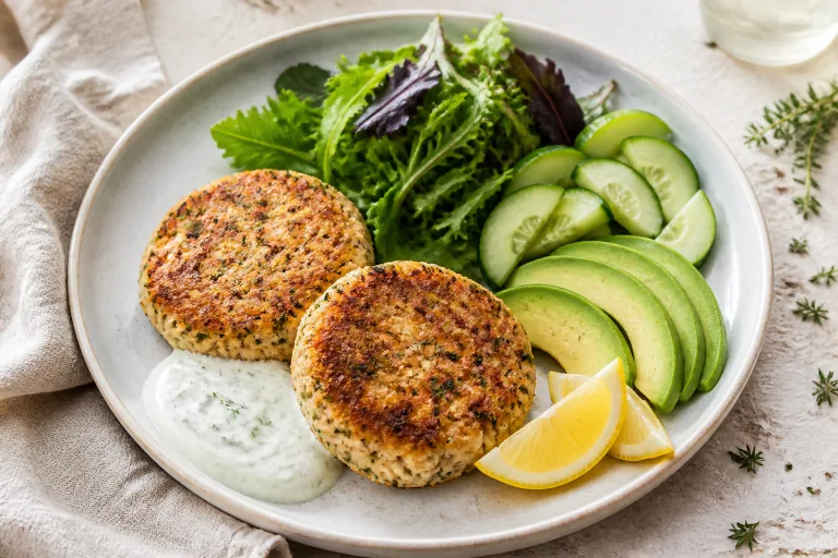 Editorial image showing whole30 tuna sweet potato cakes.